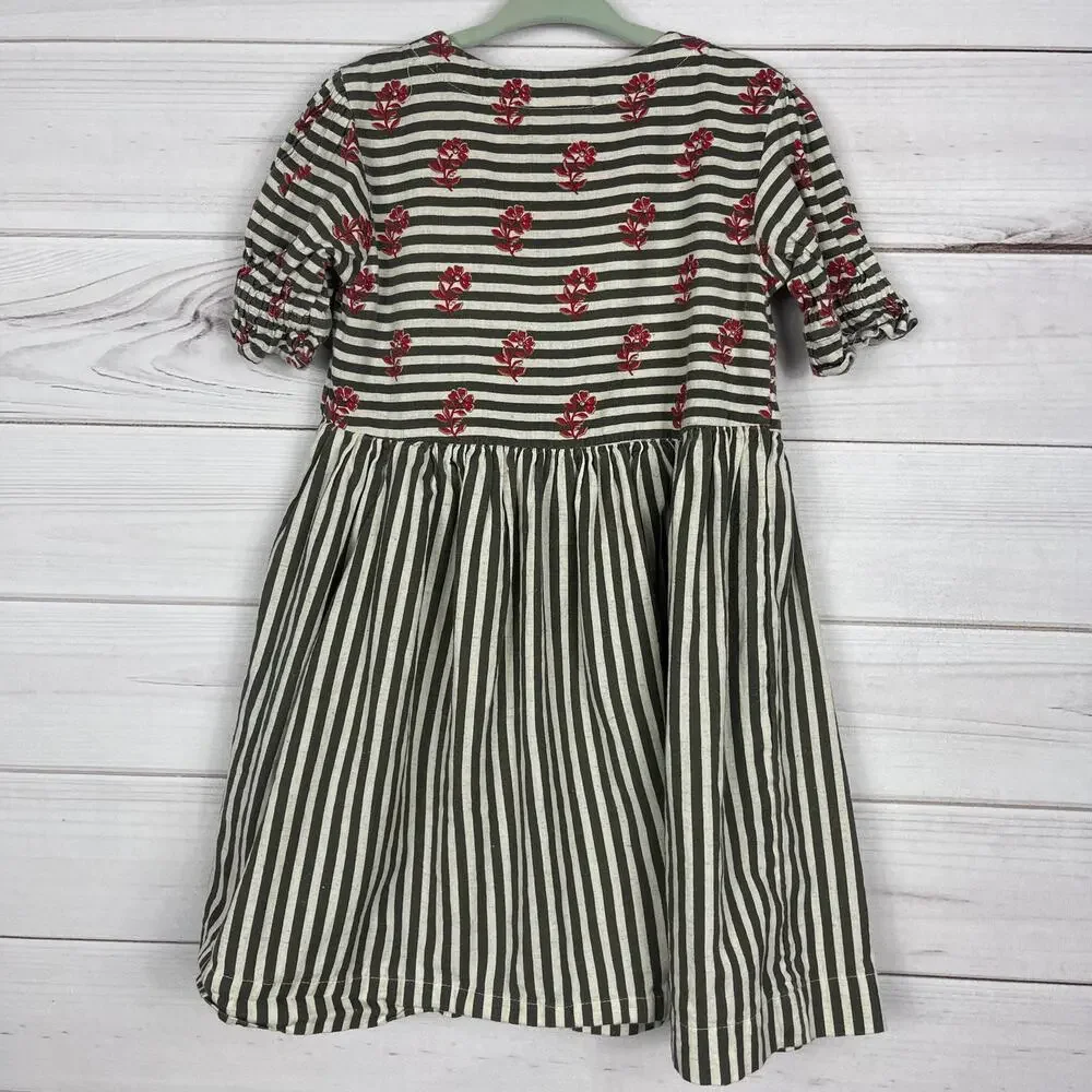 Utsa Kids Girls Short Sleeve Dress Size 5/6 Striped Floral Print‎